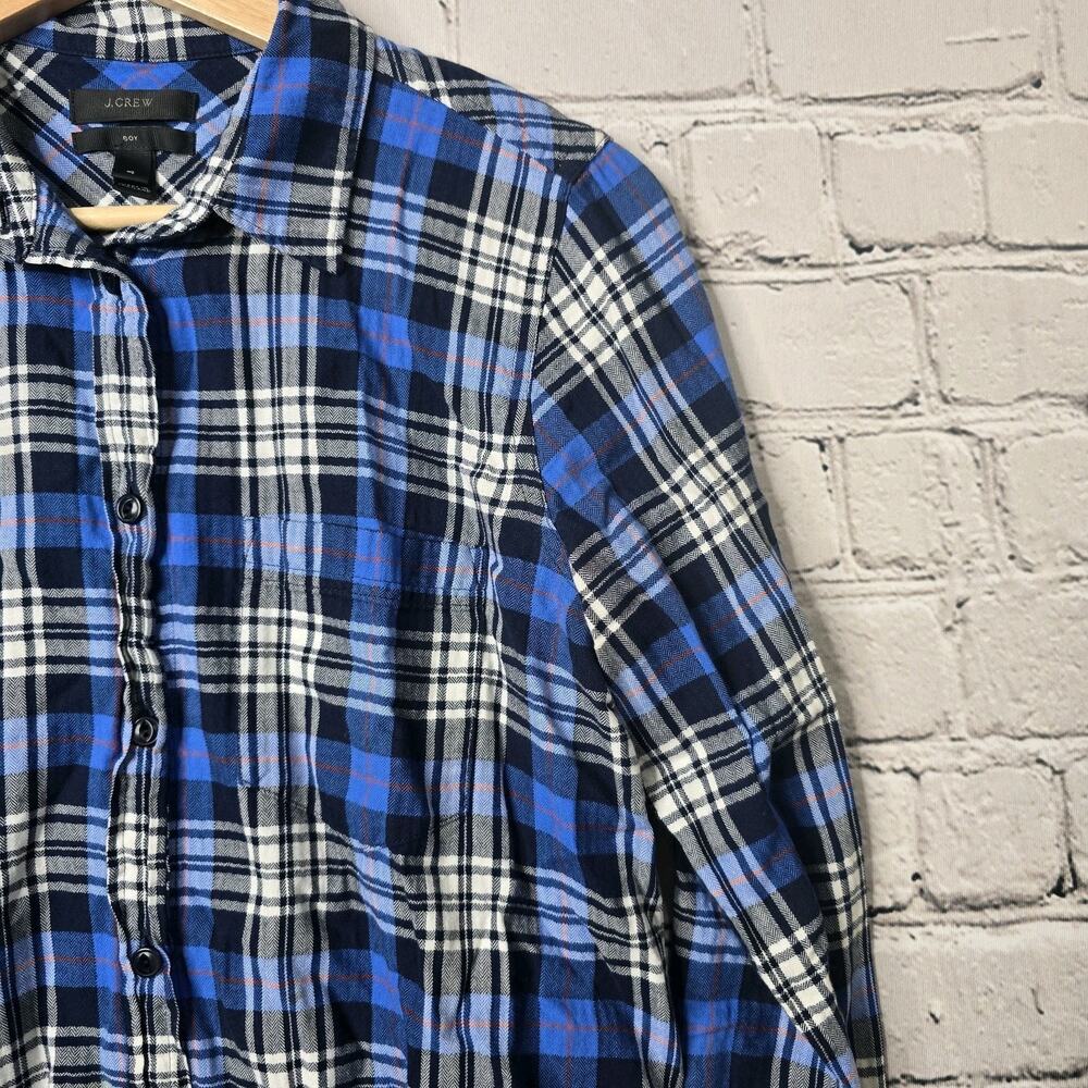 J Crew Womens Boy Fit Cotton Blue Plaid Button Up Fall Preppy Blouse Size 4 - Picture 5 of 12